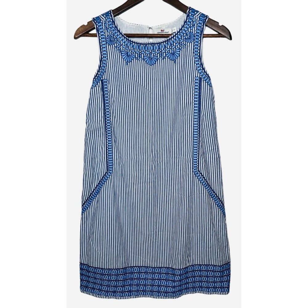 Vineyard Vines Embroidered Sleeveless Striped Dress Blue/White Size 2 ($168)